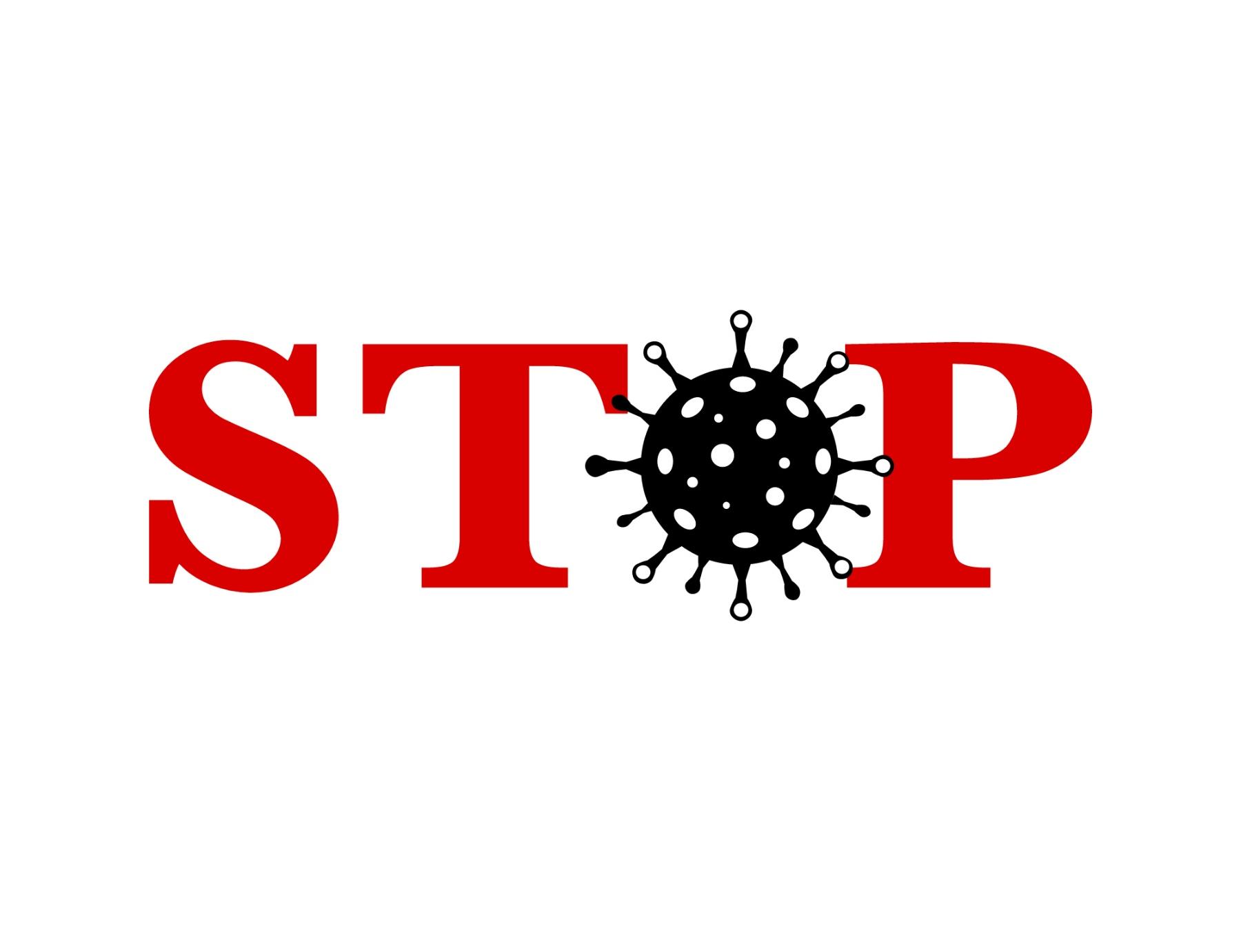 Schrift Stop mit dem Coronavirus als O