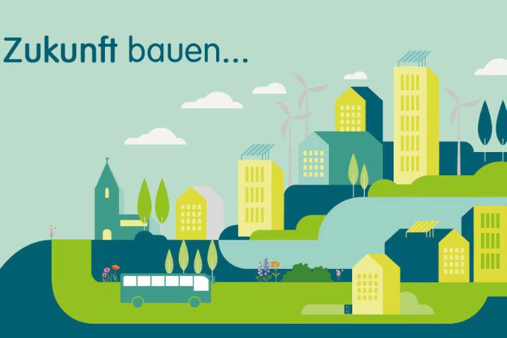 Symbolbild mit vielen Aspekten nachhaltigen Bauens