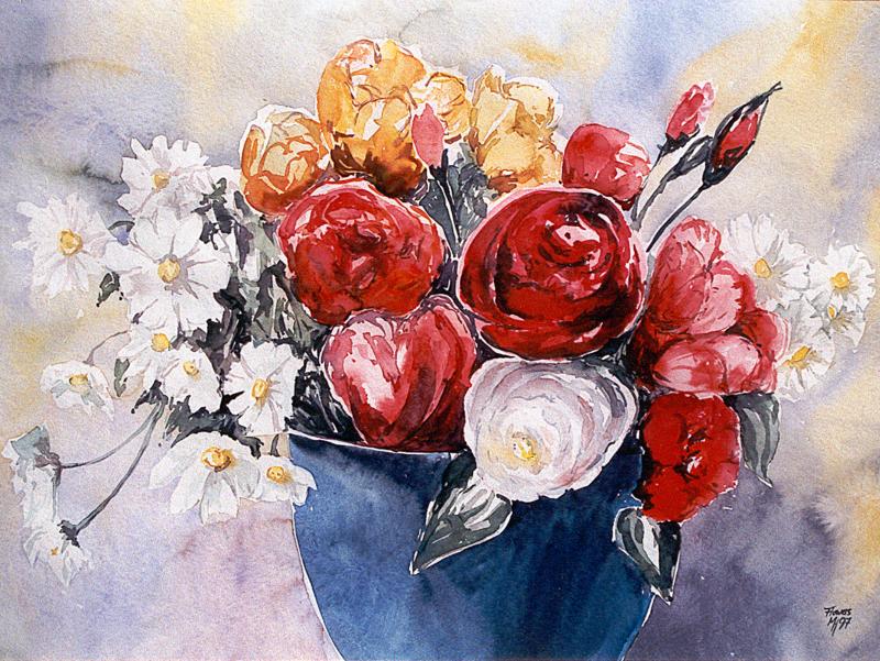 Hensel_Blumenbild Rosen in der Vase for Postcard