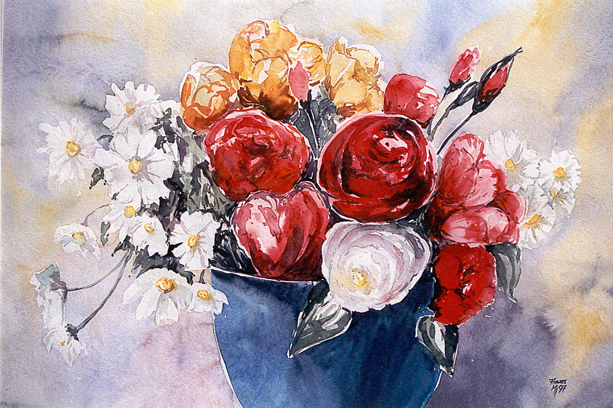 Hensel_Blumenbild Rosen in der Vase for Postcard